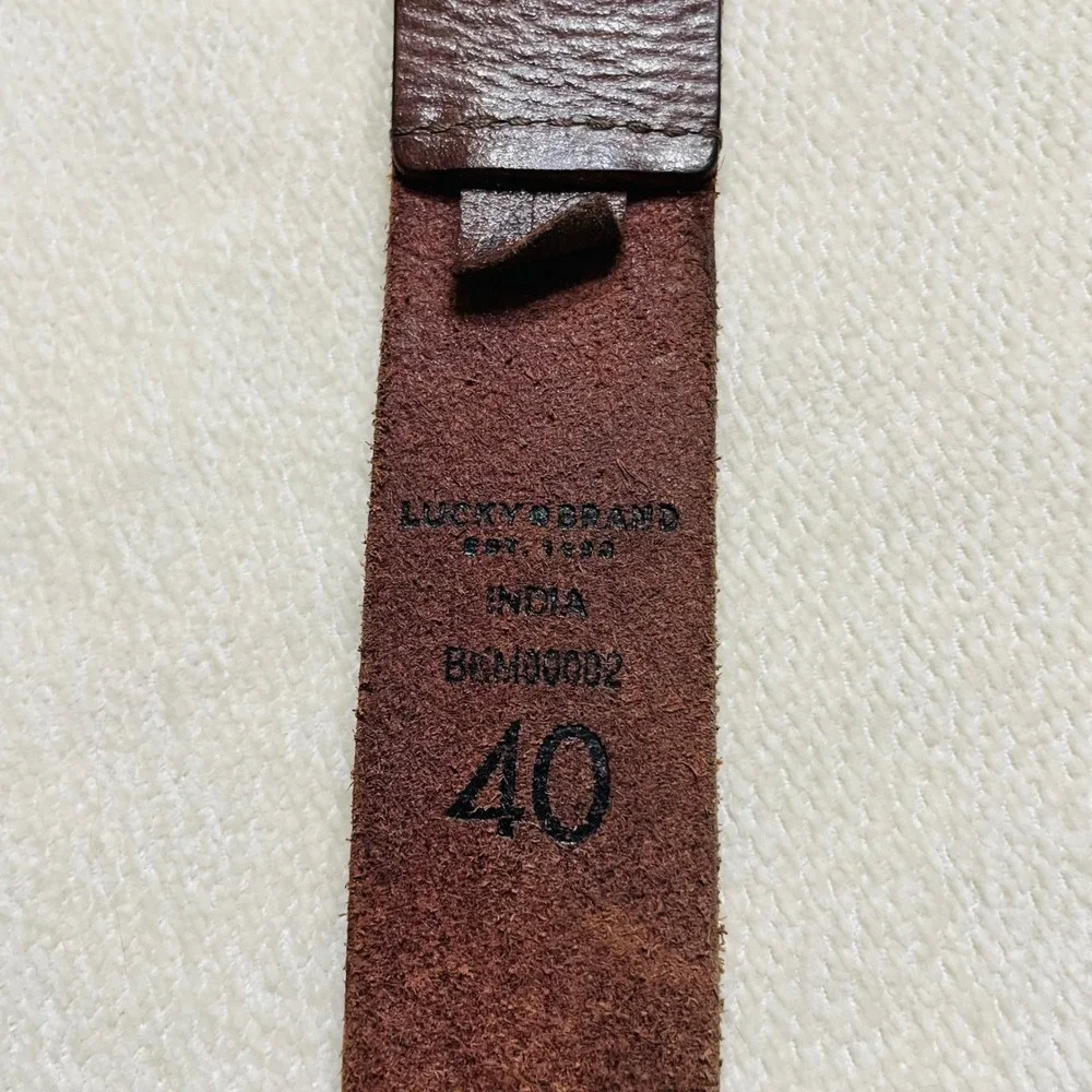 Lucky Brand Mens Brown Tab Leather Belt Matte Black Buckle BKM00002 Size 40